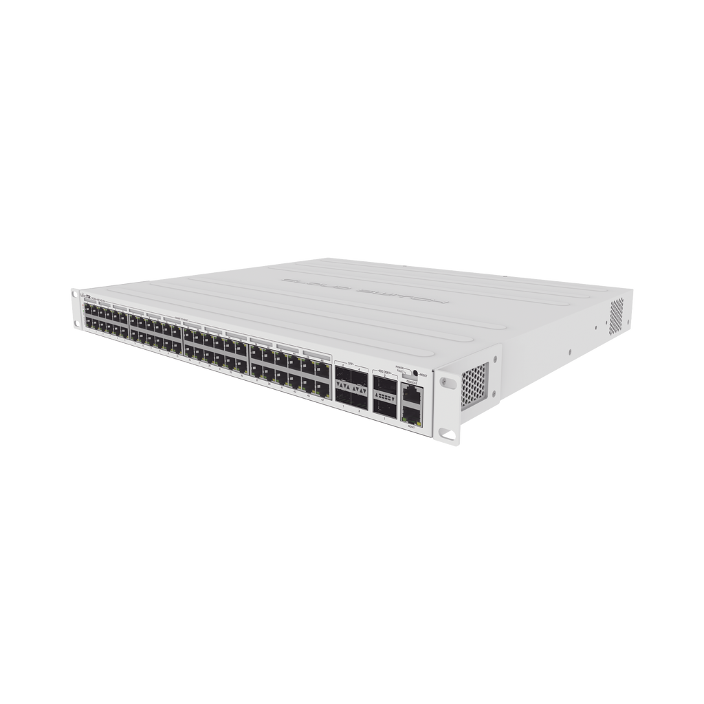 Cloud Router Switch 48 puertos PoE 802.3af/at Gigabit, 4 puertos SFP+ 10G, 2 puertos QSFP+ 40G, Montaje en Rack - SILYMX