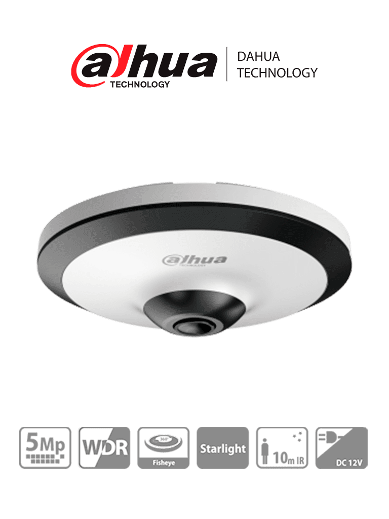 DAHUA EW2501 - Cámara FishEye de 5 Megapíxeles HDCVI/ 360 Grados/ IR de 10 Mts/ WDR Real de 120dB/ Microfono Integrado/ Uso Interior/ Starlight, 2D&3DNR - SILYMX