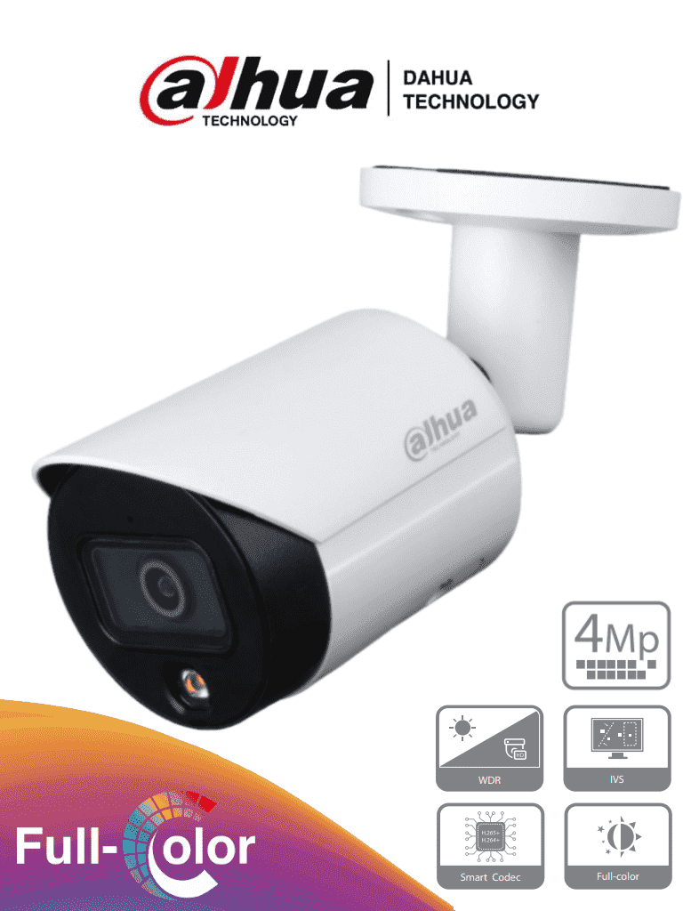 DAHUA IPC-HFW2439S-SA-LED-28 - Camara Bullet IP de 4 Megapixeles/ Full Color/ Lente de 2.8 mm/ Microfono Integrado/ 96 Grados de Apertura/ H.265/ Luz para 30 Mts/ Metalica/ WDR Real de 120 dB/ Ranura para MicroSD/ IP67/ PoE/ - SILYMX