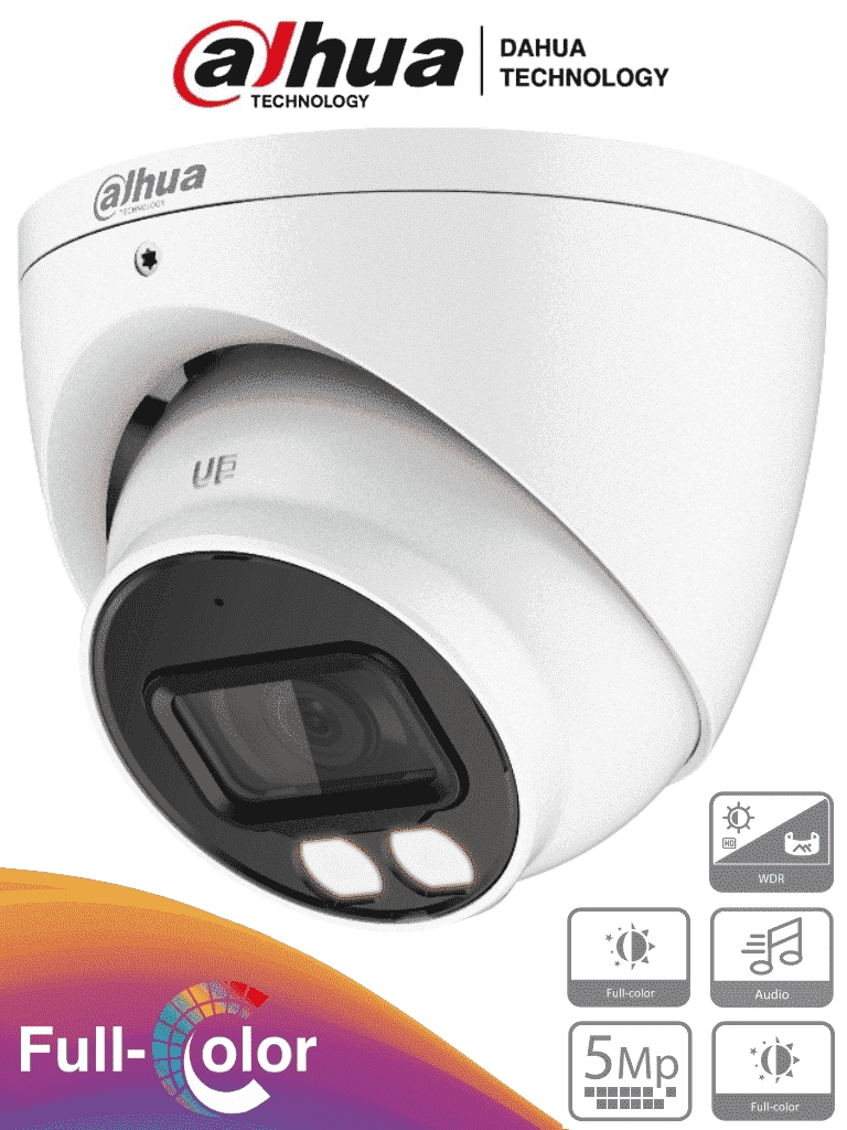 Cámara Domo Dahua Full Color de 5 Megapixeles Lente de 3.6 mm Micrófono Integrado Leds para 40 Metros Starlight IP67 FullColor DAHUA DH-HAC-HDW1509TN-A-LED-0360B - SILYMX