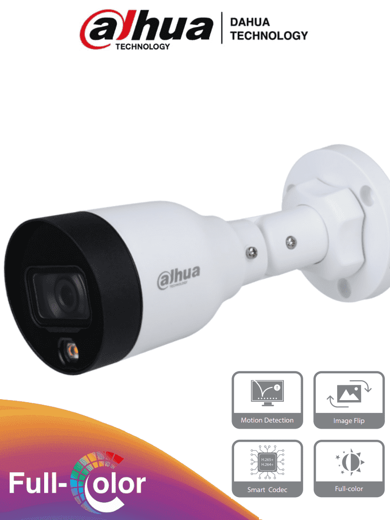 DAHUA IPC-HFW1239S1-LED-S4 - Cámara IP Bullet Full Color 2 Megapixeles/ Lente de 2.8mm/ Luz Blanca de 15 Mts/ H.265/ IP67/ PoE/ DWDR #PromoFullColor - SILYMX