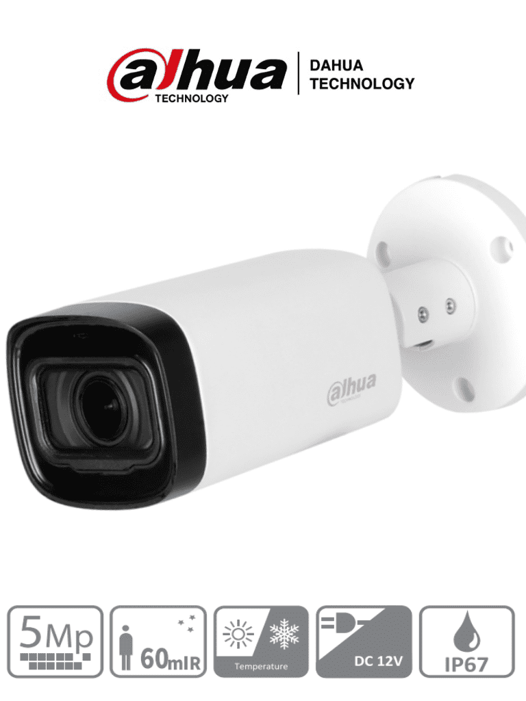 DAHUA HAC-HFW1500R-Z-IRE6 - Camara Bullet de 5 Megapixeles/ Lente Motorizado de 2.7 a 12 mm/ IR de 60 Mts/ Metálica/ IP67/ BLC/HLC/DWDR/ Soporta: CVI/CVBS/AHD/TVI/ - SILYMX