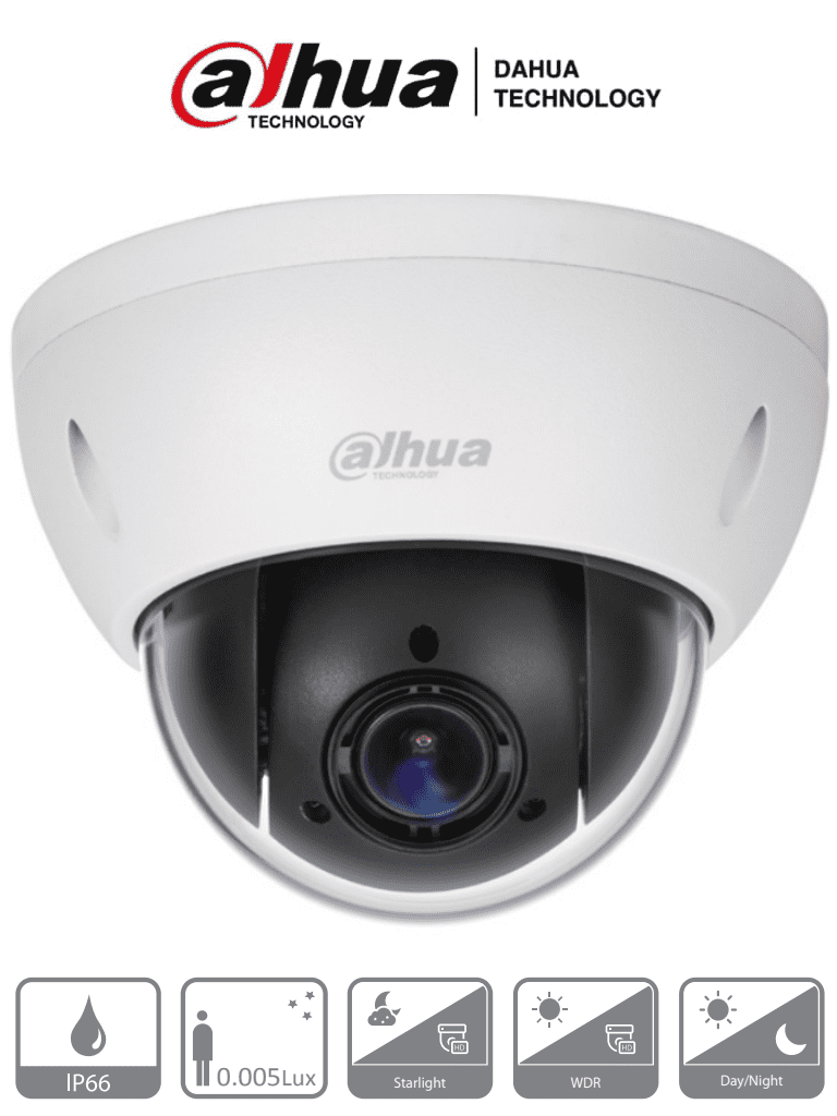 DAHUA SD22204IN-GC - Camara PTZ Mini Domo Antivandalica de 2 Megapixeles/ 4X de Zoom Optico/ WDR Real 120 dB/ Metalica/ IP66/ IK10/ Starlight/ HLC/ 3DNR/ - SILYMX