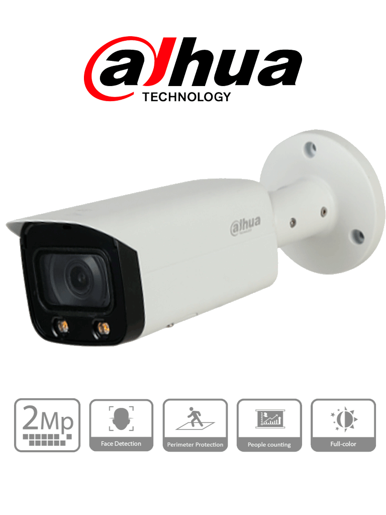 DAHUA IPC-HFW5241TN-AS-LED-0280B - Cámara IP Bullet Resolución de 2 MP/ Lente 2.8 mm/ ? 106°/ IR 50 mts/ IA WizMind/ Detección Facial/ Protección Perimetral/ Conteo de Personas/ Starlight/ PoE/ WDR/ H.265/ IP67/ E&S Alarma/ E&S Audio/ - SILYMX