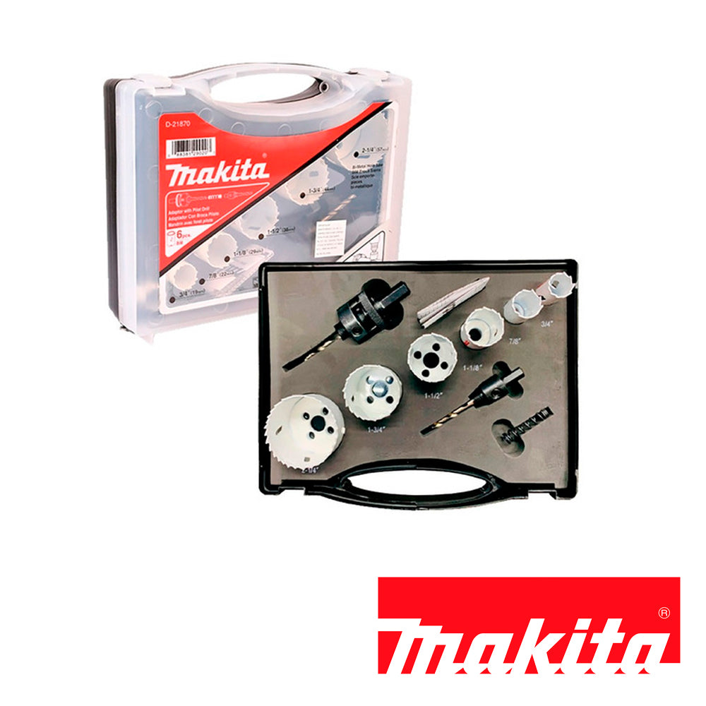 Juego De Brocasierras Makita D-21870 (3/4-2 1/4)6 Pza 2 Adaptadores A/b Resorte De Expulsion - SILYMX