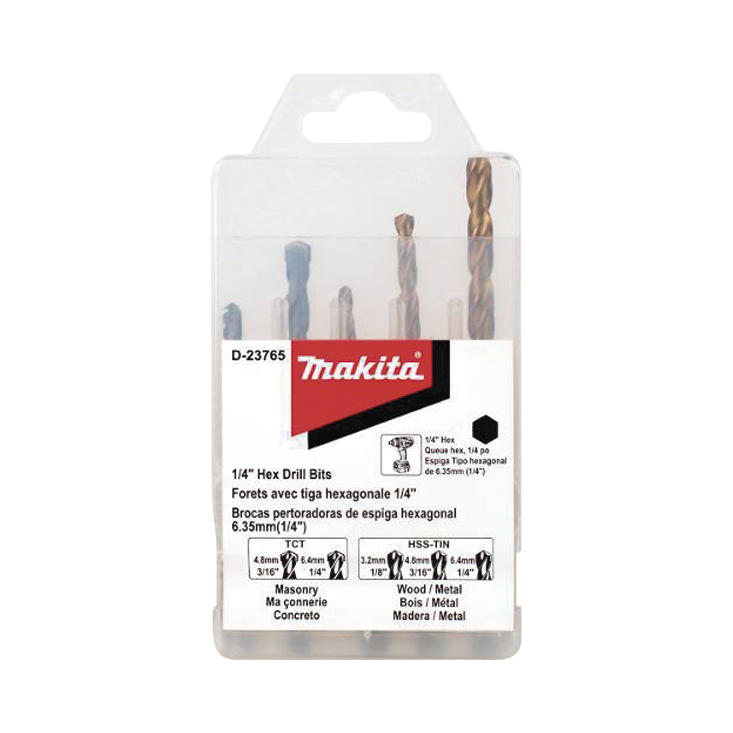 Juego de 5 Brocas con Inserción Hexagonal de 1/4". De concreto: 3/16" y 1/4". Para metal: 1/8", 3/16" y 1/4". - SILYMX