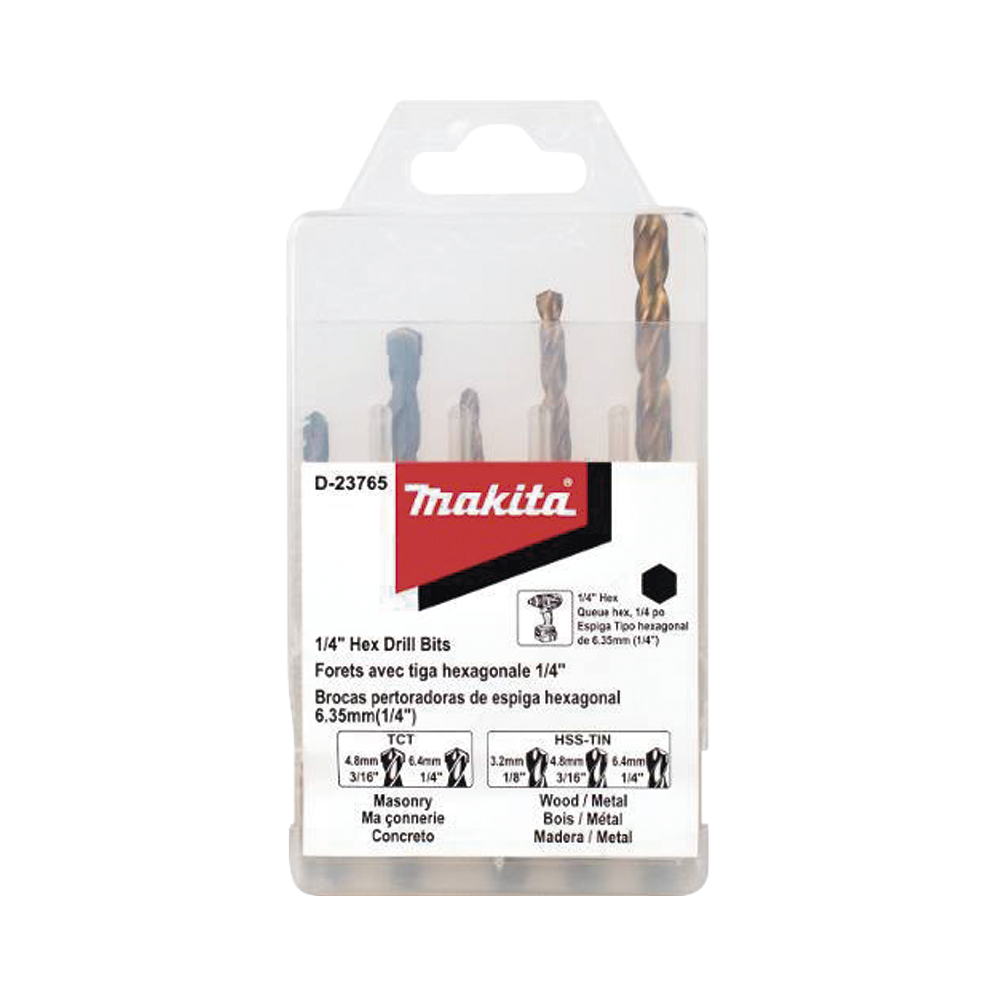 Juego de 5 Brocas con Inserción Hexagonal de 1/4". De concreto: 3/16" y 1/4". Para metal: 1/8", 3/16" y 1/4". - SILYMX