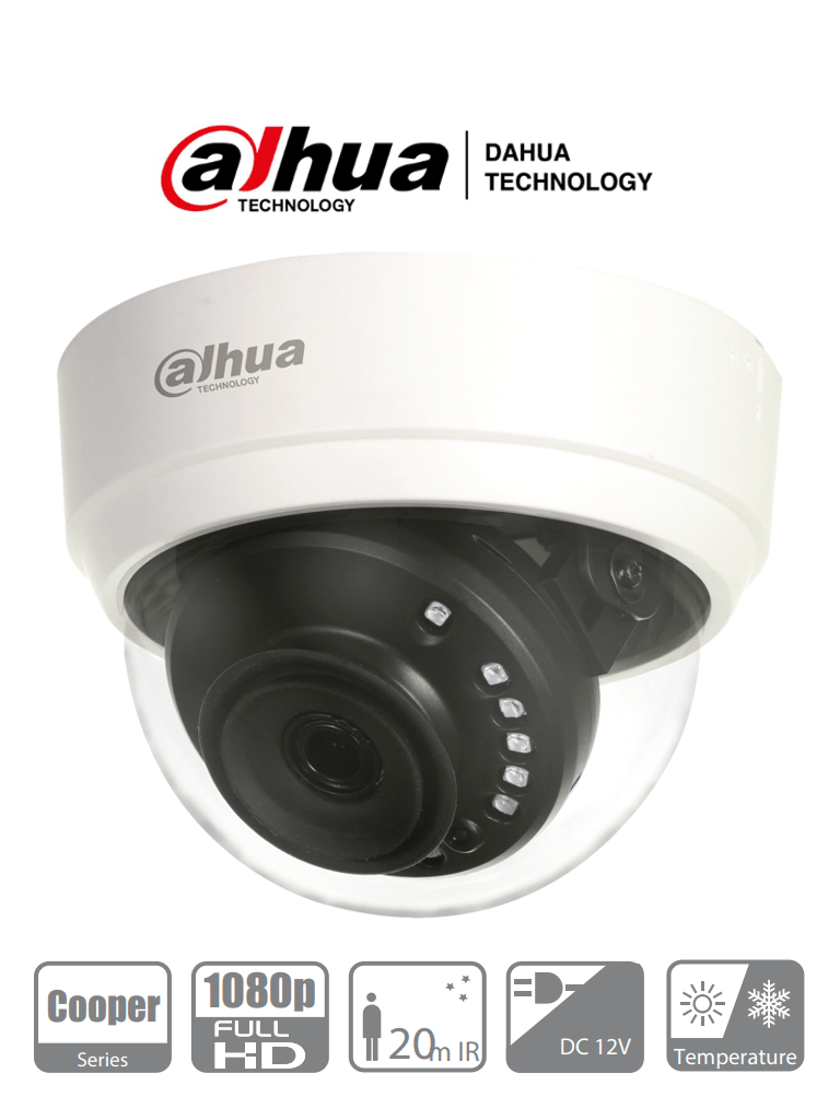 DAHUA COOPER D1A2128 - Cámara Domo HDCVI 1080p/ 103 Grados de Apertura/ Lente de 2.8 mm/ IR 20 Mts/ Uso Interior/ TVI AHD Y CVBS - SILYMX