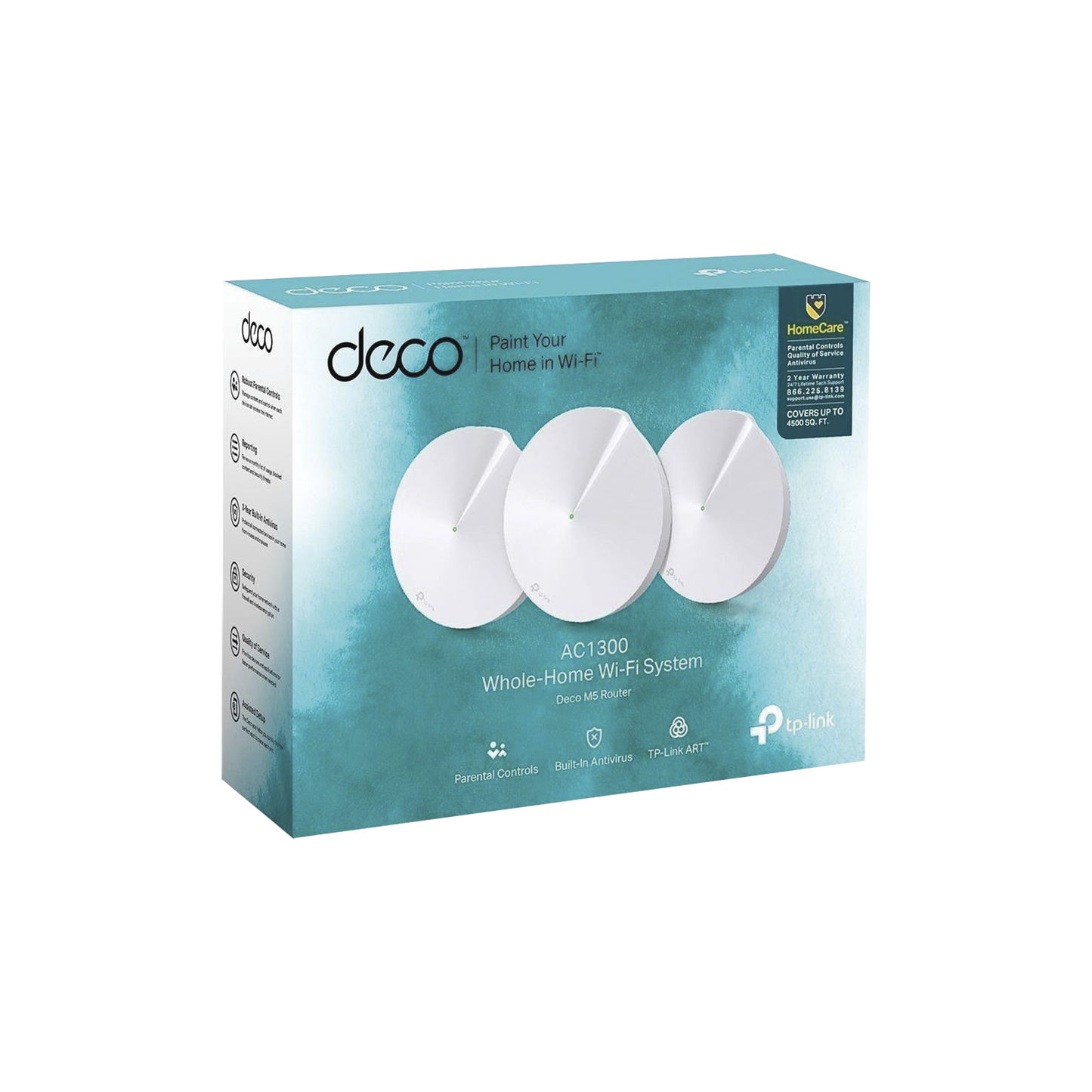 KIT de sistema inalámbrico Deco M5 mesh para hogar, doble banda AC, doble puerto Gigabit, 4 antenas internas con seguridad de HomeCare gratuito por 3 años - SILYMX