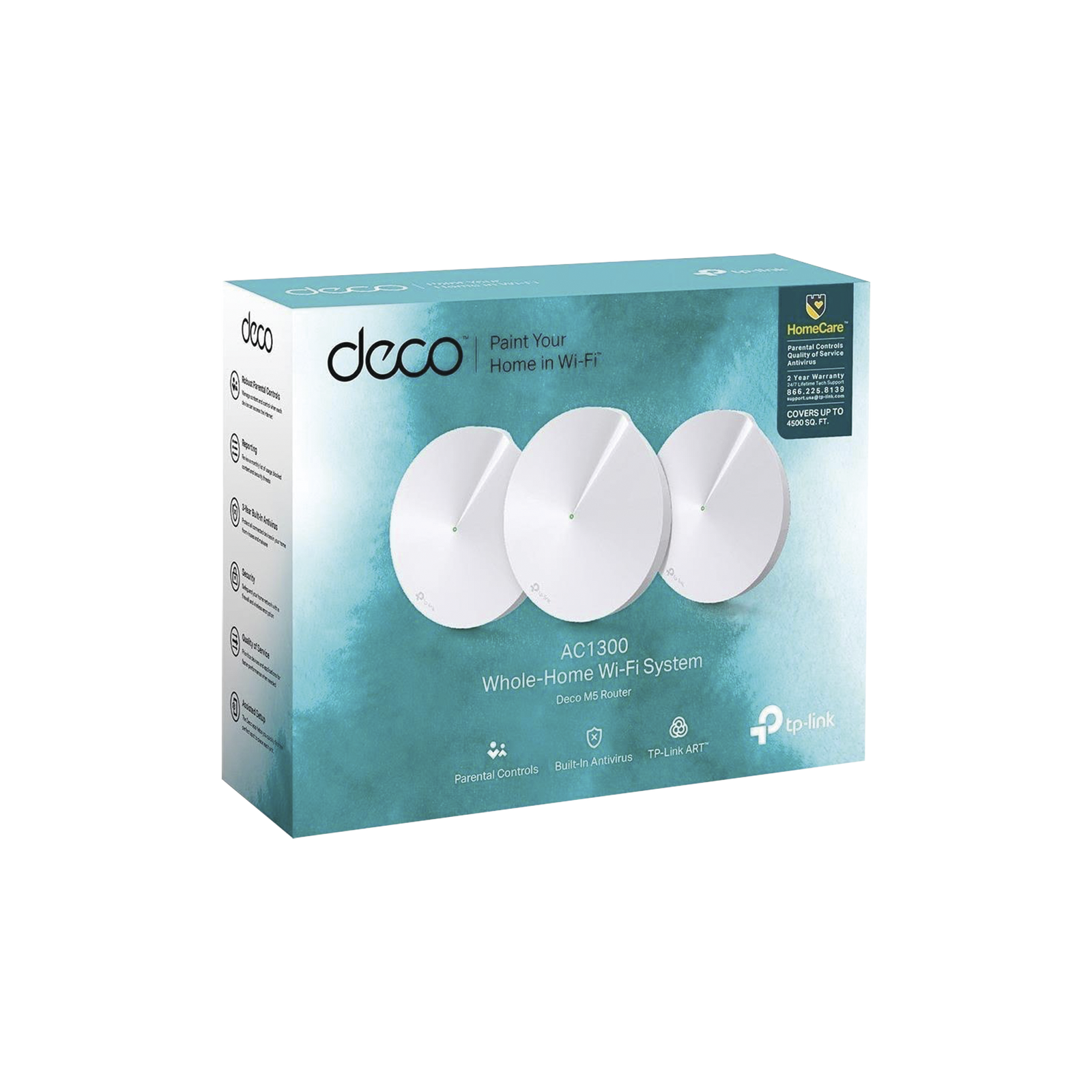 KIT de sistema inalámbrico Deco M5 mesh para hogar, doble banda AC, doble puerto Gigabit, 4 antenas internas con seguridad de HomeCare gratuito por 3 años - SILYMX