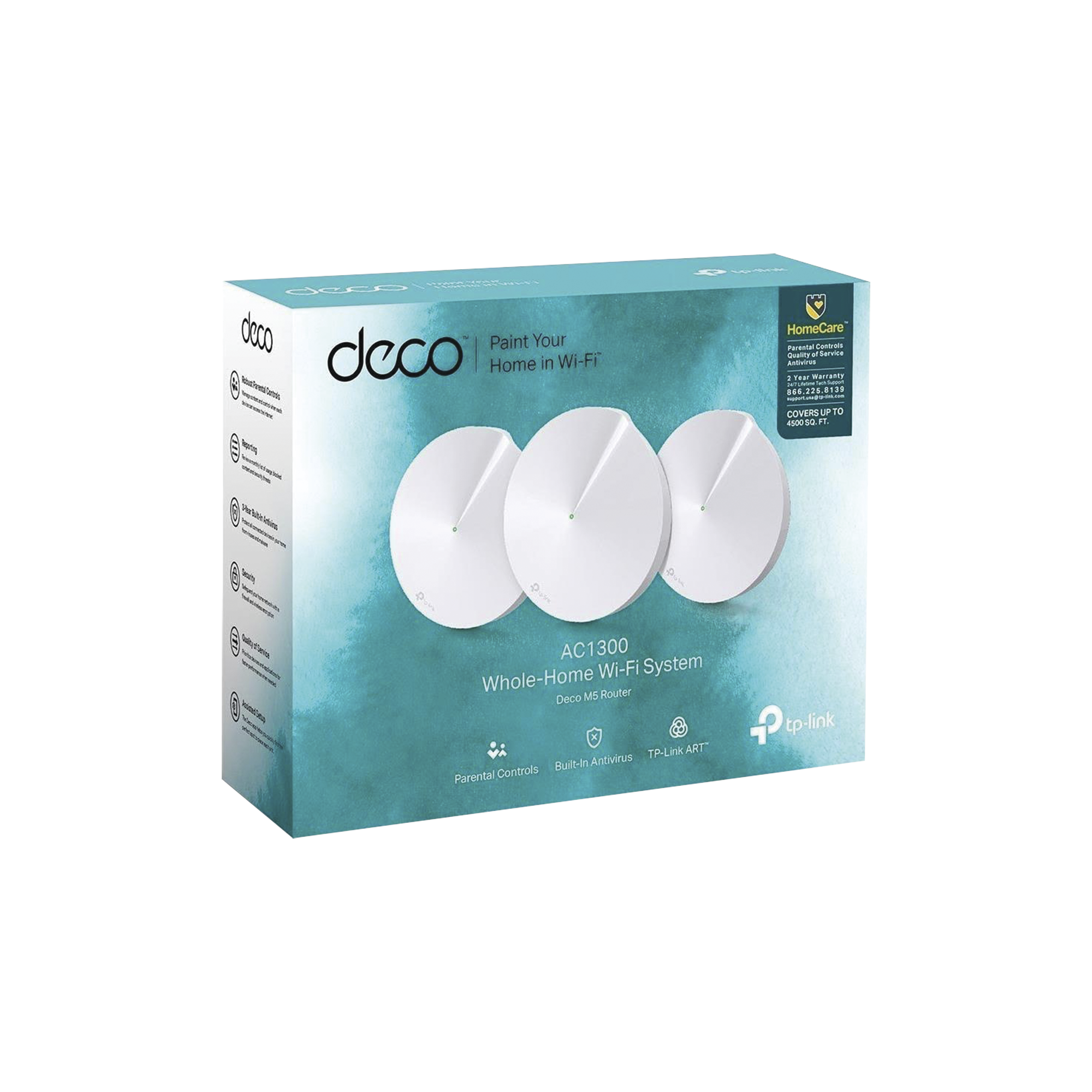 KIT de sistema inalámbrico Deco M5 mesh para hogar, doble banda AC, doble puerto Gigabit, 4 antenas internas con seguridad de HomeCare gratuito por 3 años - SILYMX