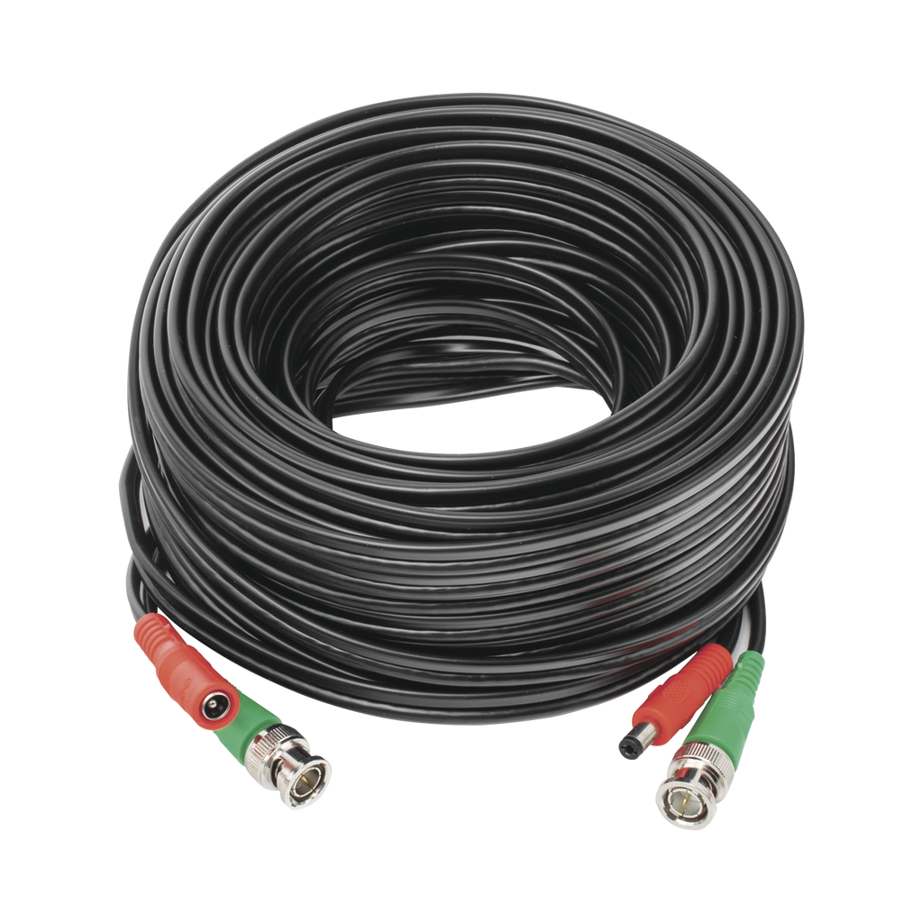 Cable Coaxial Armado de 20 Metros para Video y Energía / Optimizado para Cámaras 4K / Conector BNC (Video) y PLUG de Alimentación (Siamés) / Uso interior / Cable de Video 100% Cobre de Alta Pureza .