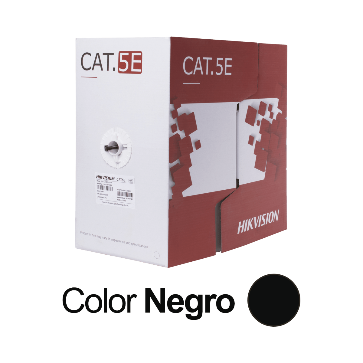 Bobina de Cable Hikvision Cat5E UTP 24 AWG uso en Exterior 100% Cobre 305 Metros Negro DS-1LN5EO-UU/E - SILYMX