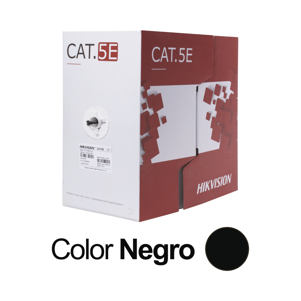 Bobina de Cable Hikvision Cat5E UTP 24 AWG uso en Exterior 100% Cobre 305 Metros Negro DS-1LN5EO-UU/E
