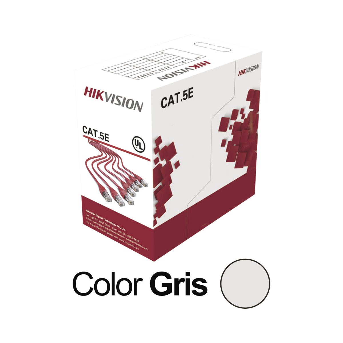 Bobina de cable UTP 305 m., Cat5E (24 AWG), Color Gris, PVC (CM), uso en Interior, 100% Cobre, Para aplicaciones de CCTV y Redes de datos - SILYMX
