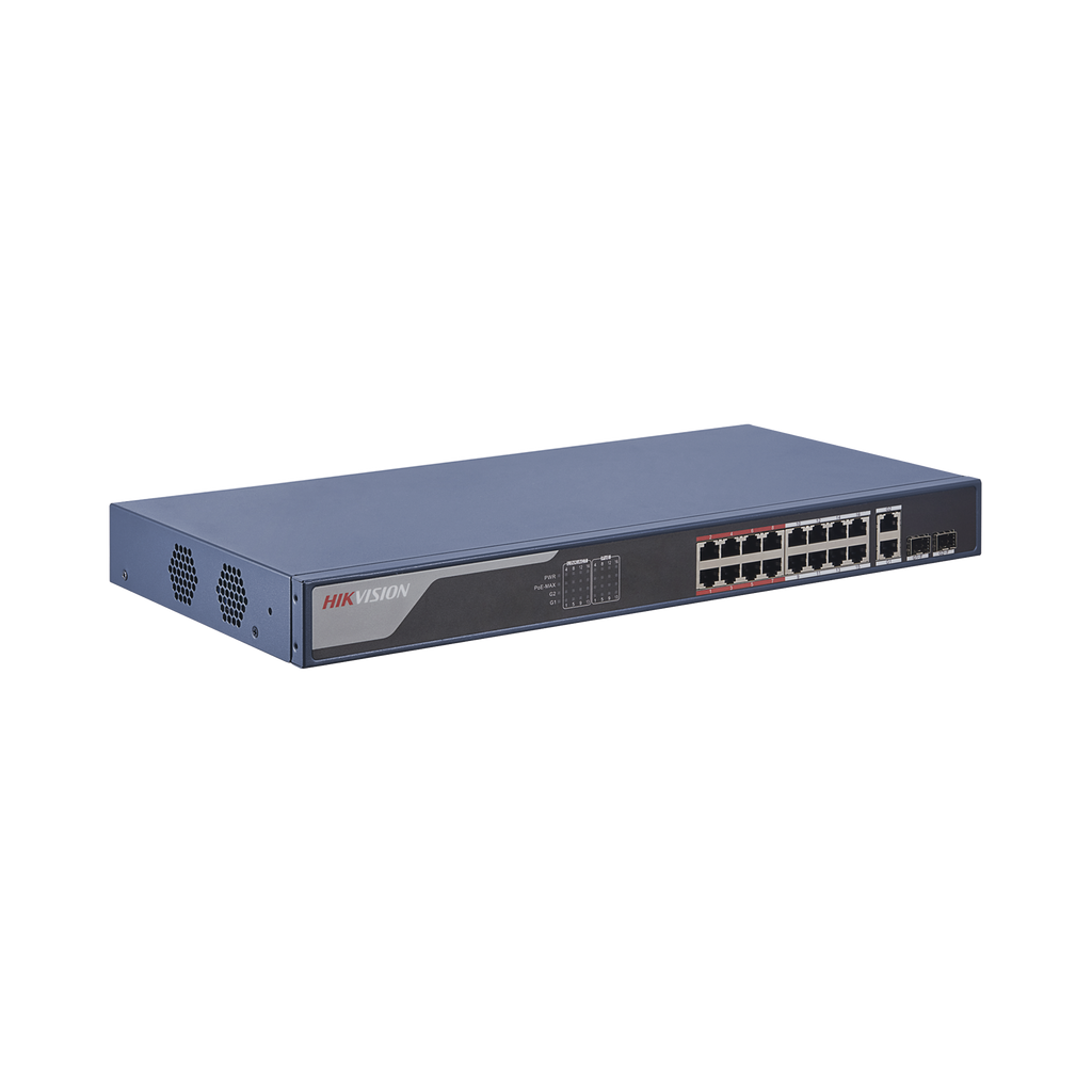 Switch Monitoreable De 16 Puertos Poe+ (Hasta 250M) 10/100 Mbps / 2 Puertos Rj45 Uplink + 2 Puertos Sfp / 230 Watts / Conexión Remota Hik-Proconnect - SILYMX