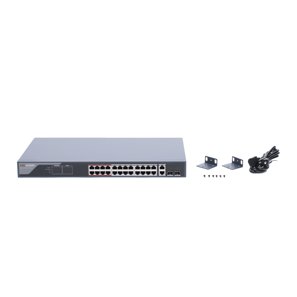 Switch Monitoreable De 24 Puertos Poe+ (Hasta 250 M) 10/100 Mbps 2 Puertos Rj45 + 2 Sfp (Combo) 370 Watts Conexión Remota Desde Hik-Proconnect - SILYMX