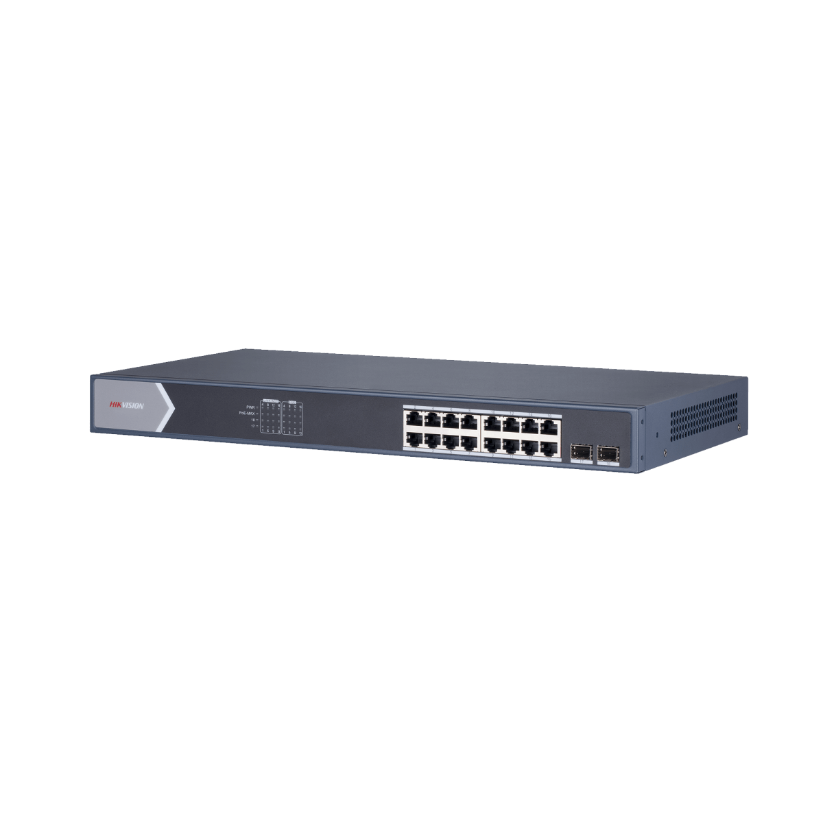 Switch Gigabit PoE+ / 16 puertos 10/100/1000 Mbps PoE+ / 2 puertos SFP / configuración remota desde Hik-ProConnect / PoE hasta 250 metros / 225 W - SILYMX
