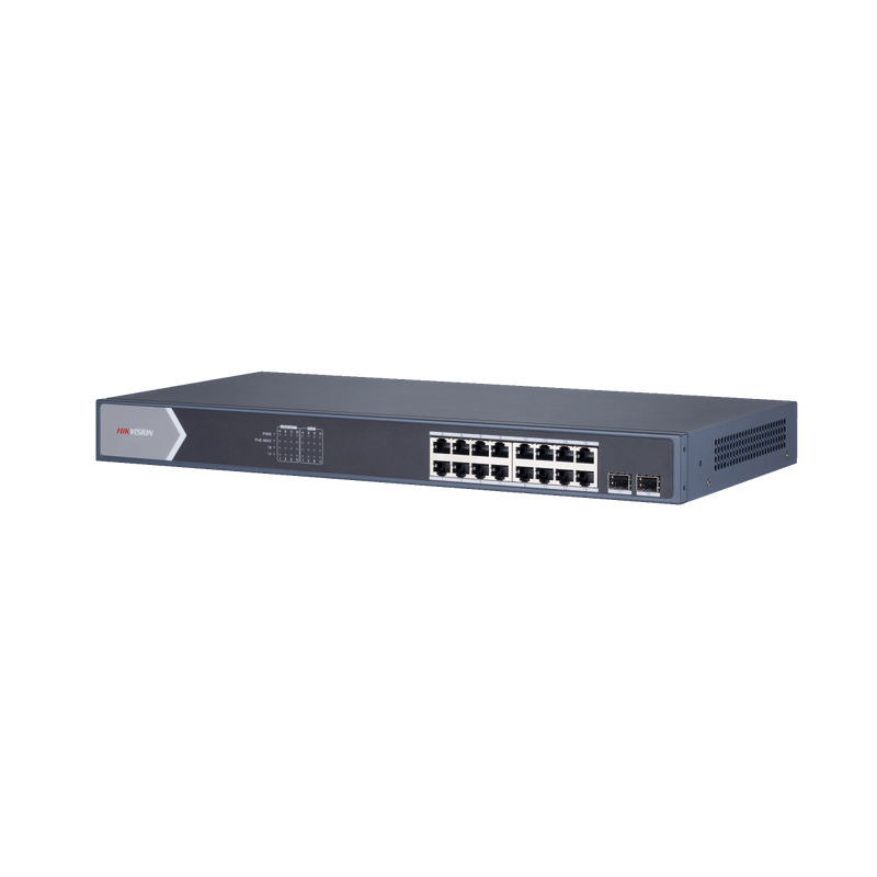 Switch Gigabit PoE+ / 16 puertos 10/100/1000 Mbps PoE+ / 2 puertos SFP / configuración remota desde Hik-ProConnect / PoE hasta 250 metros / 225 W - SILYMX