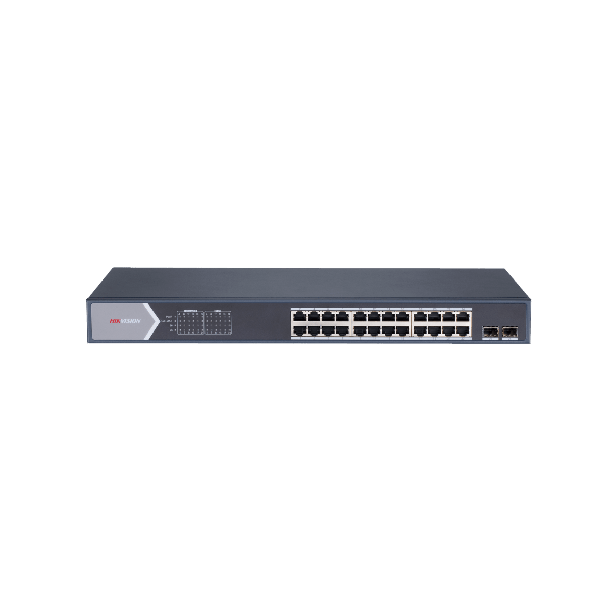 Switch Hikvision Gigabit PoE+ 24 puertos 10/100/1000 Mbps PoE+ 2 puertos SFP Configuración remota desde Hik-ProConnect PoE hasta 250 metros 370 W - SILYMX