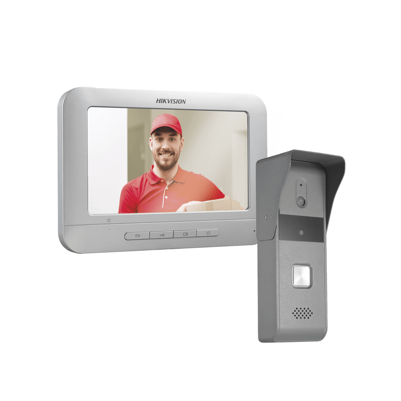 Kit de Videoportero Analógico Hikvision con Pantalla LCD a Color de 7" Frente de Calle para Exterior IP65 Salida de Relevador DS-KIS203-T - SILYMX