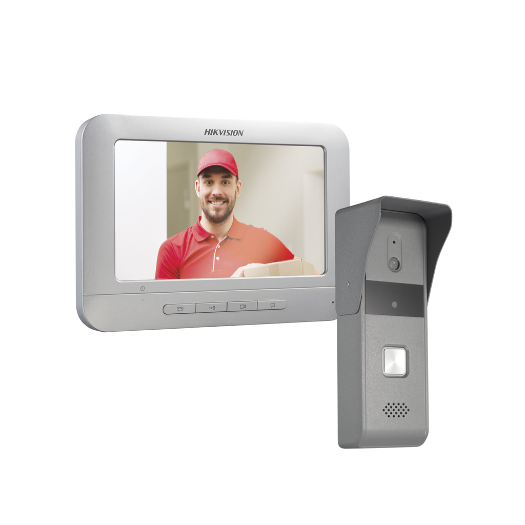 Kit de Videoportero Analógico Hikvision con Pantalla LCD a Color de 7" Frente de Calle para Exterior IP65 Salida de Relevador DS-KIS203-T