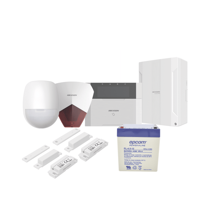 KIT Panel de Alarma HYBRID PRO / 1 Panel Híbrido / 1 Teclado LCD / 1 PIR / 2 Contactos Magnéticos / 1 Sirena Roja / 1 Batería 12 vcc 4.5 Amp - SILYMX