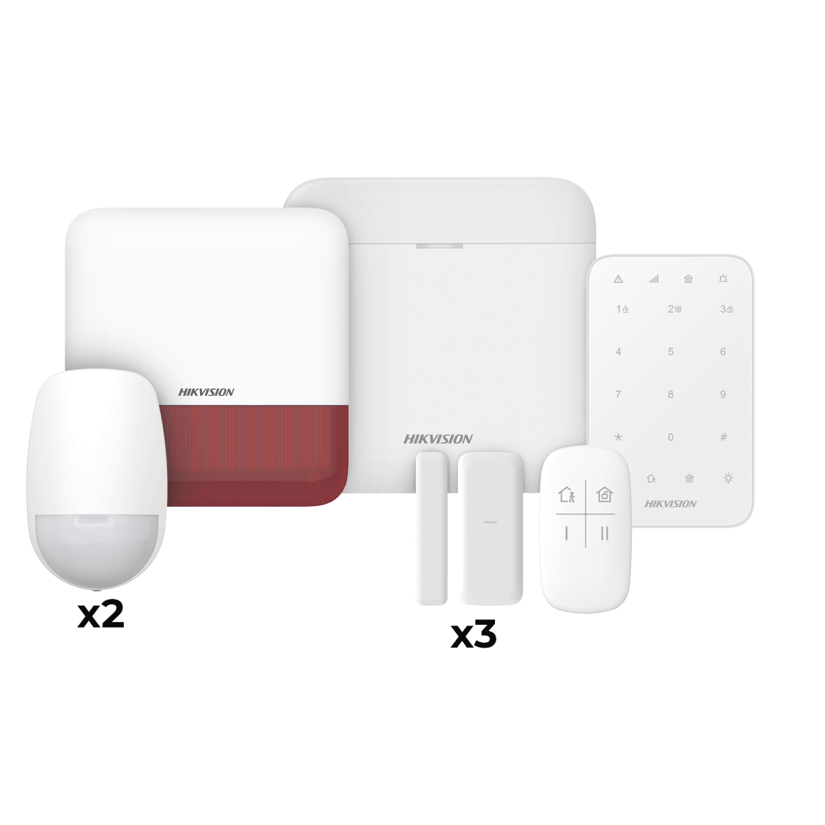 (AX PRO) KIT de Alarma AXP RO / Incluye: 1 Hub / 2 Sensores PIR / 3 Contactos Magnéticos mini / 1 Control Remoto / 1 Sirena Estrobo en color Rojo Inalambrica Exterior /1 Teclado Inalámbrico / WiFi / Compatible con Hik-Connect P2P - SILYMX