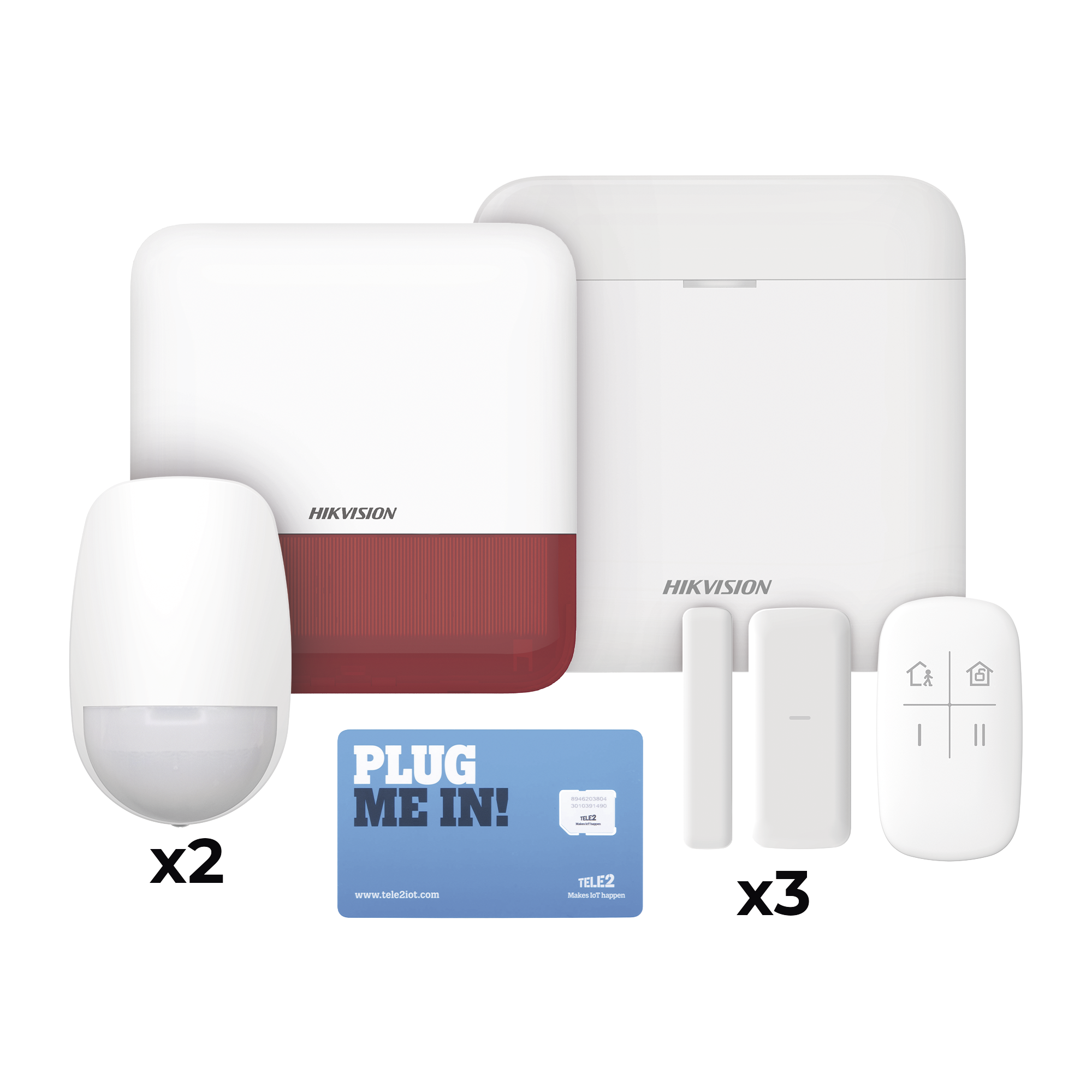 KIT de Alarma AX PRO con GSM (3G/4G) / Incluye: 1 Hub / 2 Sensores PIR / 3 Contactos Magnéticos mini / 1 Control Remoto / 1 Sirena Roja Inalambrica Exterior  / 1 WiFi / 1 MICROSIM30M2M con 1 mes de servicio/Compatible con Hik-Connect P2P - SILYMX