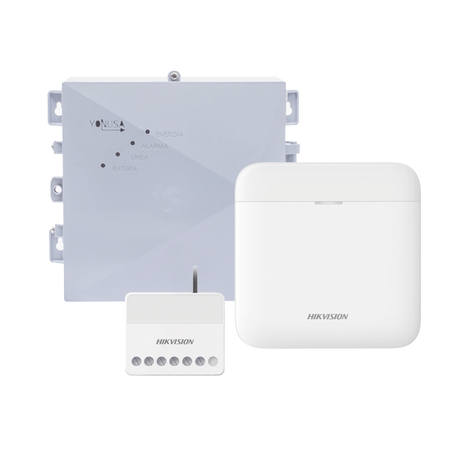 (AX PRO + YONUSA) KIT de Alarma AX PRO / Incluye: 1 Hub con bateria de respaldo / 1 Energizador 2500Mts Lineales / 1 Relevador 0 a 36 Vcc (Max. 5 A) - SILYMX