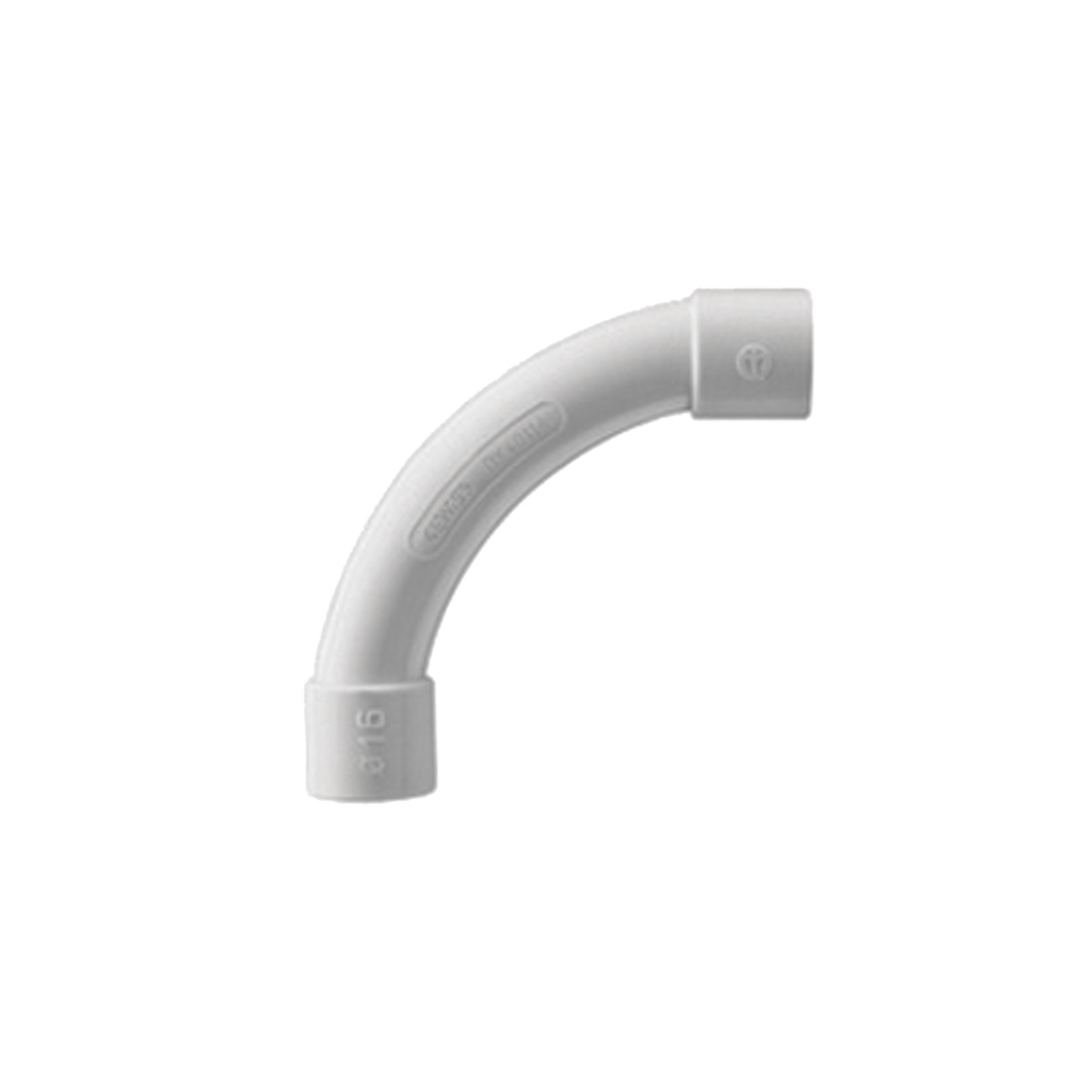 Curva de radio estrecho para tubería rígida, recomendado para cables de datos, PVC Auto-extinguible, de 40 mm