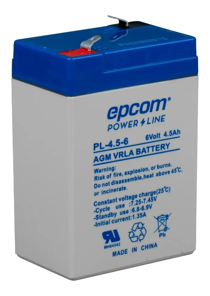 Batería de respaldo / UL / 6V @ 4.5 Ah / Tecnología AGM-VRL / Uso en: Alarmas de intrusión / Incendio / Control de acceso / CCTV / Aplicaciones multipropósito / Terminales tipo F1. - SILYMX