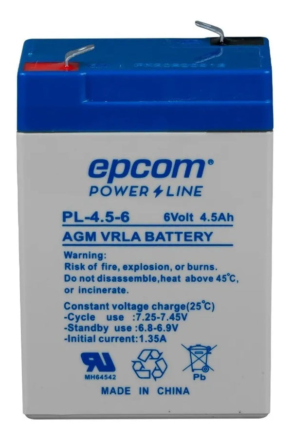 Batería de respaldo / UL / 6V @ 4.5 Ah / Tecnología AGM-VRL / Uso en: Alarmas de intrusión / Incendio / Control de acceso / CCTV / Aplicaciones multipropósito / Terminales tipo F1. - SILYMX