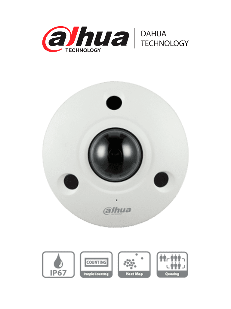DAHUA IPC-EBW81242N - Cámara IP Fisheye Resolución de 12 MP/ Lente 1.85mm/ ? 360/ IR 10 mts/ IA WizMind/ Conteo de Personas/ Cantidad de Personas en Áreas/ Mapa de Calor/ PoE/ DWDR/ H.265/ IP67/ IK10/ E&S Alarma/ E&S Audio - SILYMX