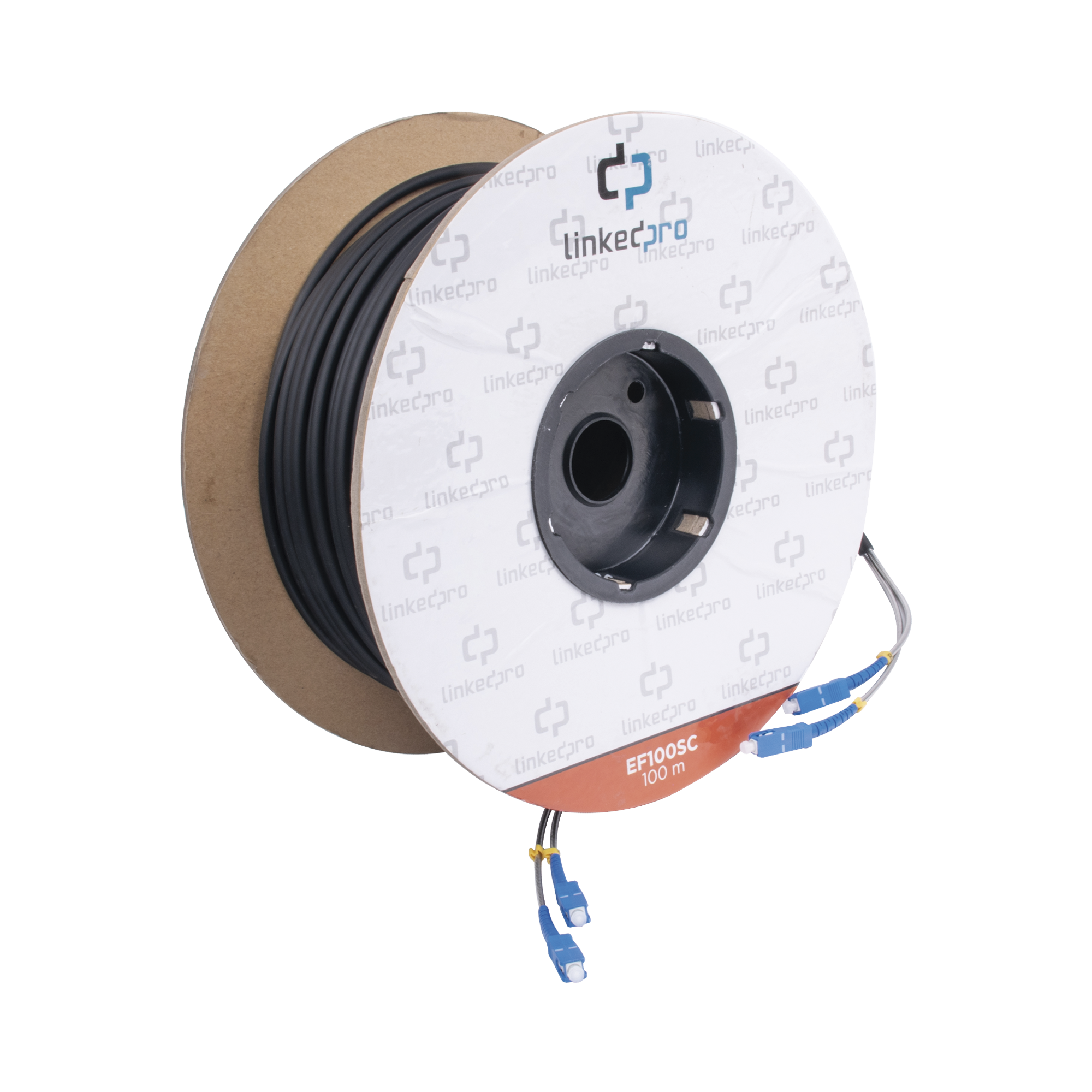 Carrete de Fibra Óptica Monomodo con conectores SC-SC Duplex, Reforzada con Kevlar, de 100 metros - SILYMX