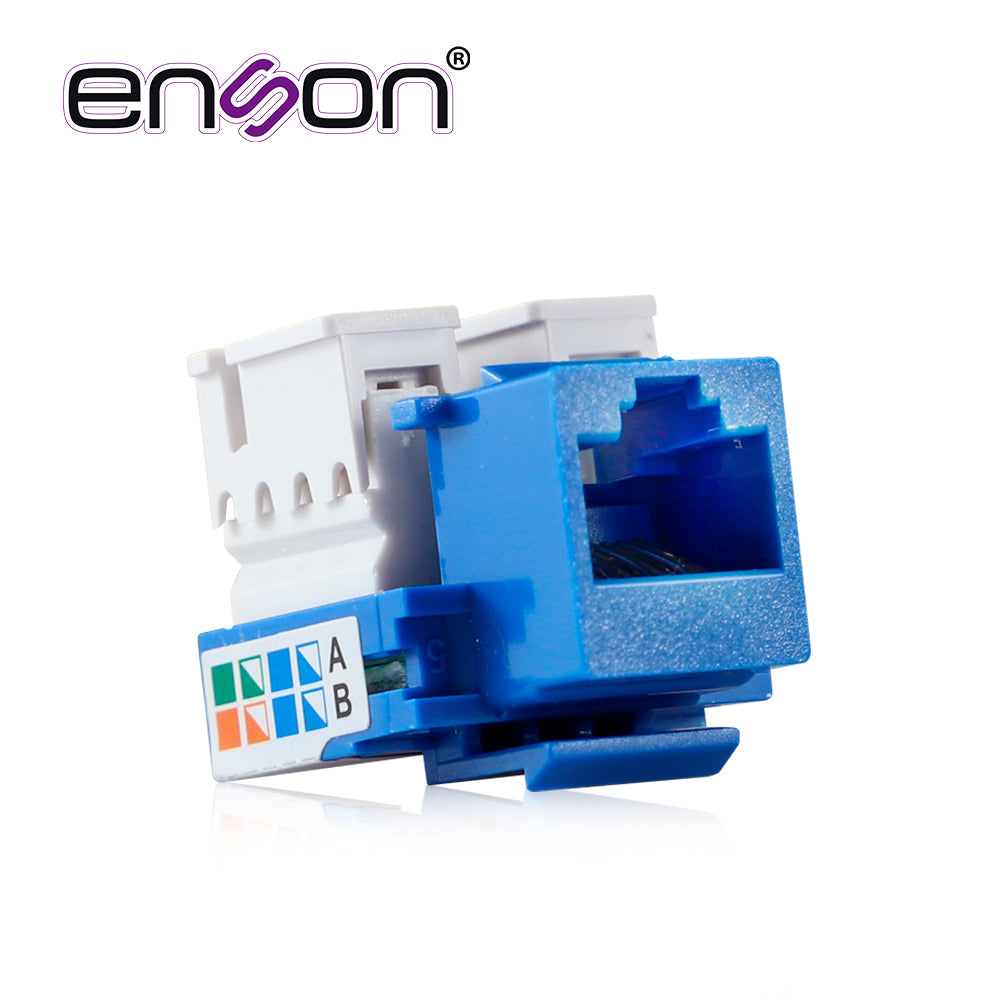 Conector Jack Enson Ens-jc5bl Cat5e Color Azul A 90 Grados Ponchado Con Pinzas Y Cubrepolvo - SILYMX