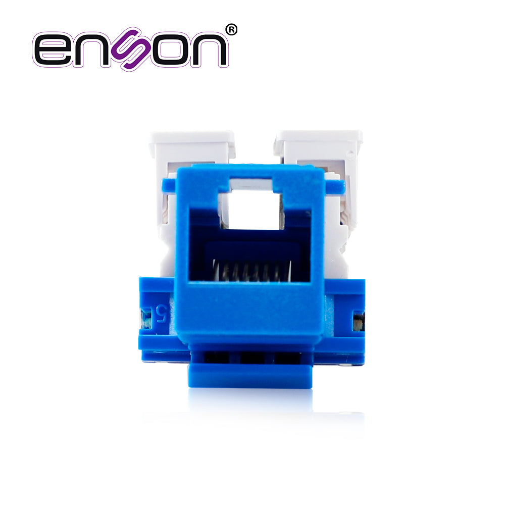 Conector Jack Enson Ens-jc5bl Cat5e Color Azul A 90 Grados Ponchado Con Pinzas Y Cubrepolvo - SILYMX