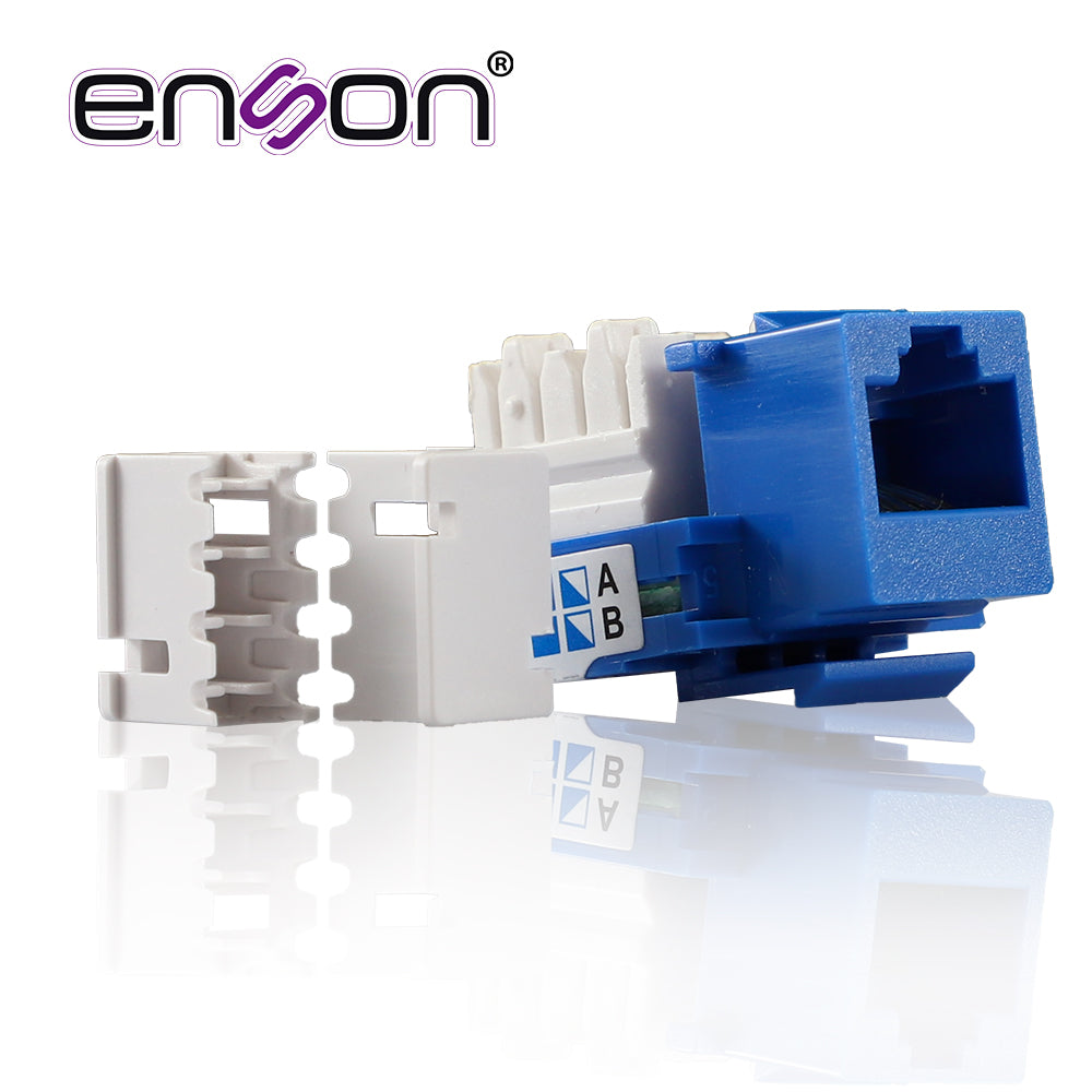 Conector Jack Enson Ens-jc5bl Cat5e Color Azul A 90 Grados Ponchado Con Pinzas Y Cubrepolvo - SILYMX