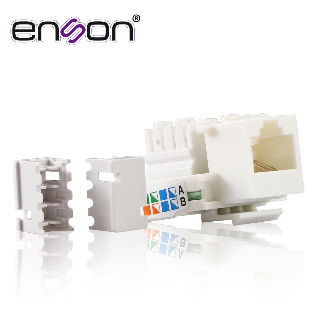 Conector Jack Enson Ens-jc5wh Cat5e Color Blanco A 90 Grados Ponchado Con Pinzas Y Cubrepolvo - SILYMX
