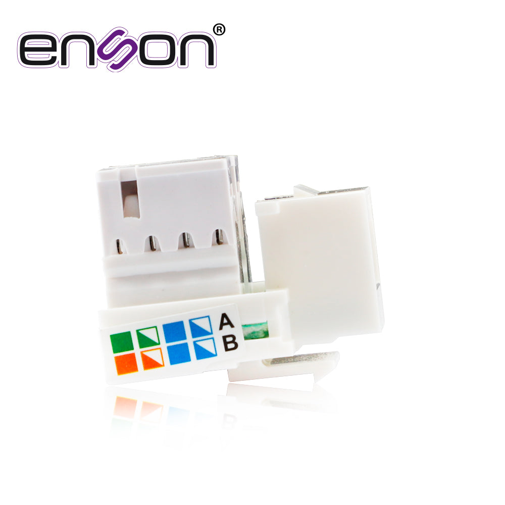 Conector Jack Enson Ens-jc5wh Cat5e Color Blanco A 90 Grados Ponchado Con Pinzas Y Cubrepolvo - SILYMX