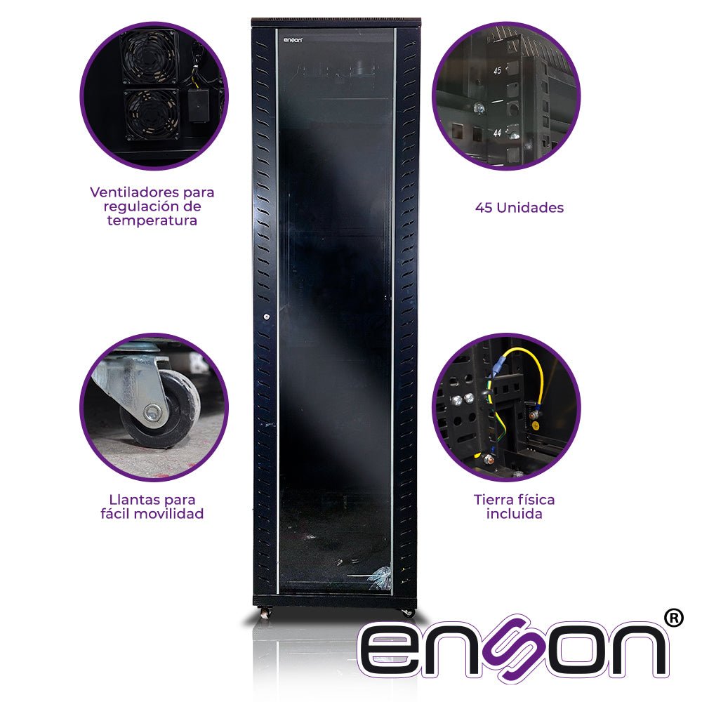 Gabinete De Piso 45ur Puerta Cristal Con Cerradura De Seguridad Abatible Paneles Laterales Remobibles Puerta Trasera Para Trabajo Y Postes Ajustables - SILYMX