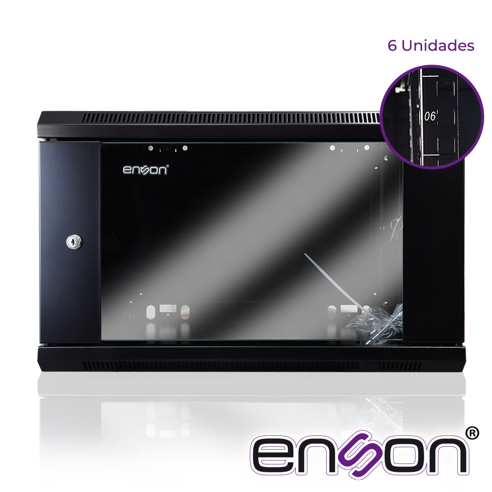 Gabinete De Pared Enson ENS-RKGB6U 6ur Puerta Frontal De Cristal Templado Con Cerradura De Seguridad Ranuras De Ventilacion En La Parte Superior Para 2 Ventiladores De 11 Cm Ensamblado 600x450x368mm - SILYMX