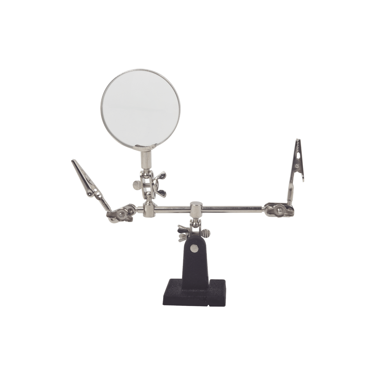 Soporte con lupa y dos brazos con clip. Ideal para trabajos de soldadura. - SILYMX