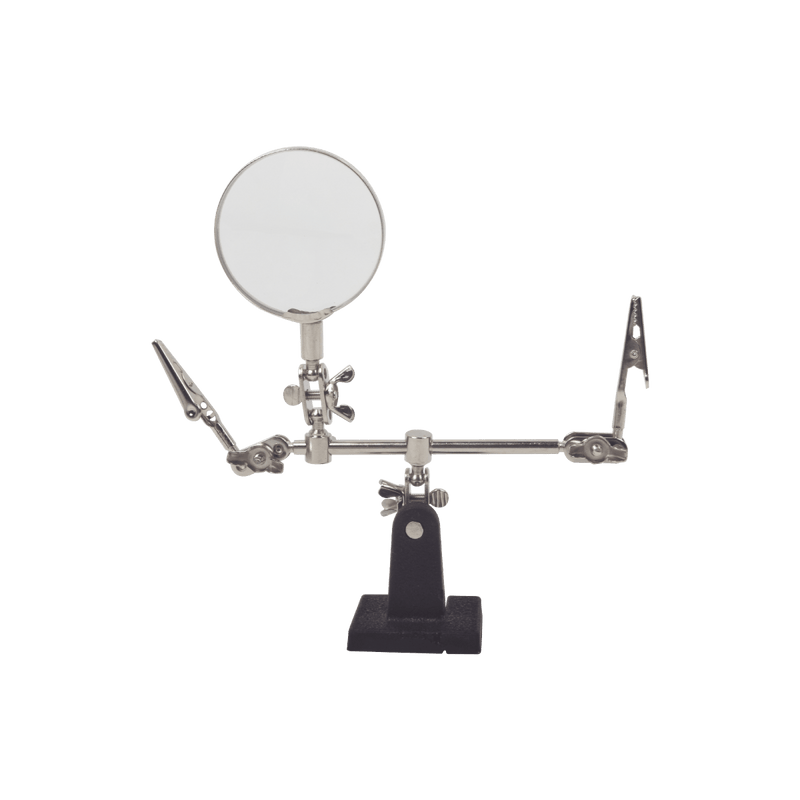 Soporte con lupa y dos brazos con clip. Ideal para trabajos de soldadura. - SILYMX