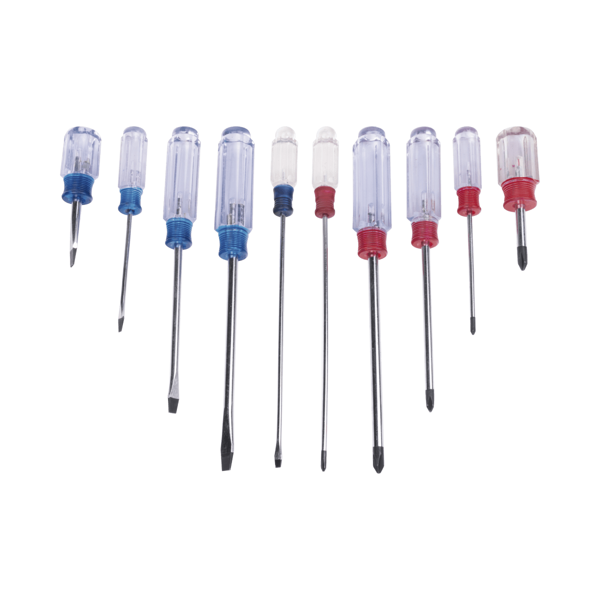 Juego de 10 Desarmadores Mango Plástico (Uso Ligero), Puntas magnética, 5 Puntas Planas (-) y 5 Puntas Phillips. (+) - SILYMX