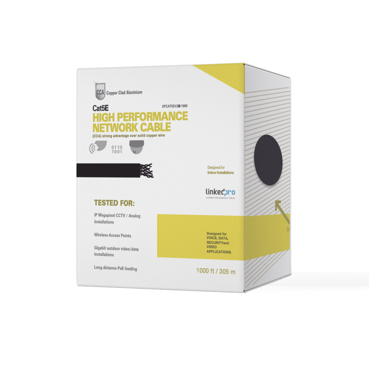 Bobina de cable de 305 m (1000 ft) Cat5e, Aleación de Cobre y Aluminio (CCA), color Negro, Uso Interior - SILYMX