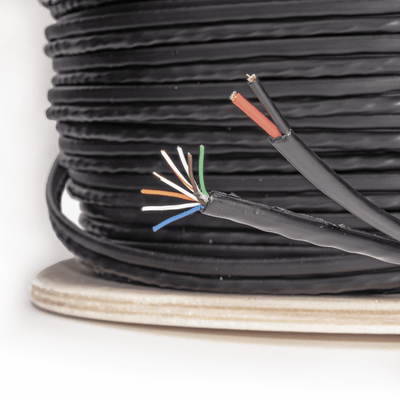 Bobina de Cable Siamés Cat5E CCA + 2 Cables Gruesos (16 AWG) para Alimentar Cámaras Más Lejos / 305m / Instalación en Exterior / Uso Industrial para Climas Extremos - SILYMX