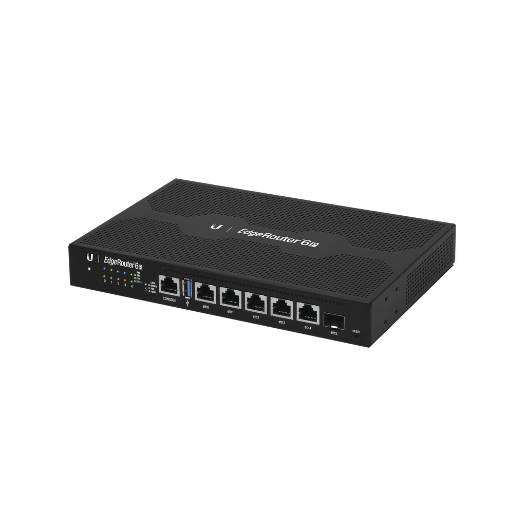 EdgeRouter 6 PoE pasivo 24 V, con 5 puertos 10/100/1000 Mbps + 1 puerto SFP, con funciones avanzadas de ruteo - SILYMX