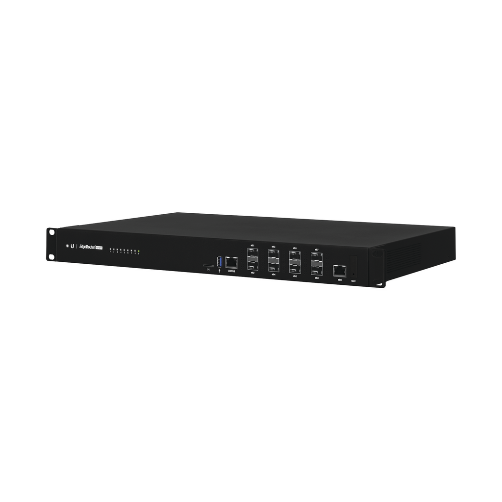 EdgeRouter INFINITY de 8 puertos SFP+ 10 G + 1 puerto RJ45 Gigabit, throughput 80 Gbps, 16 núcleos y 16 GB RAM , fuentes de alimentación modulares Hot-Swappable - SILYMX