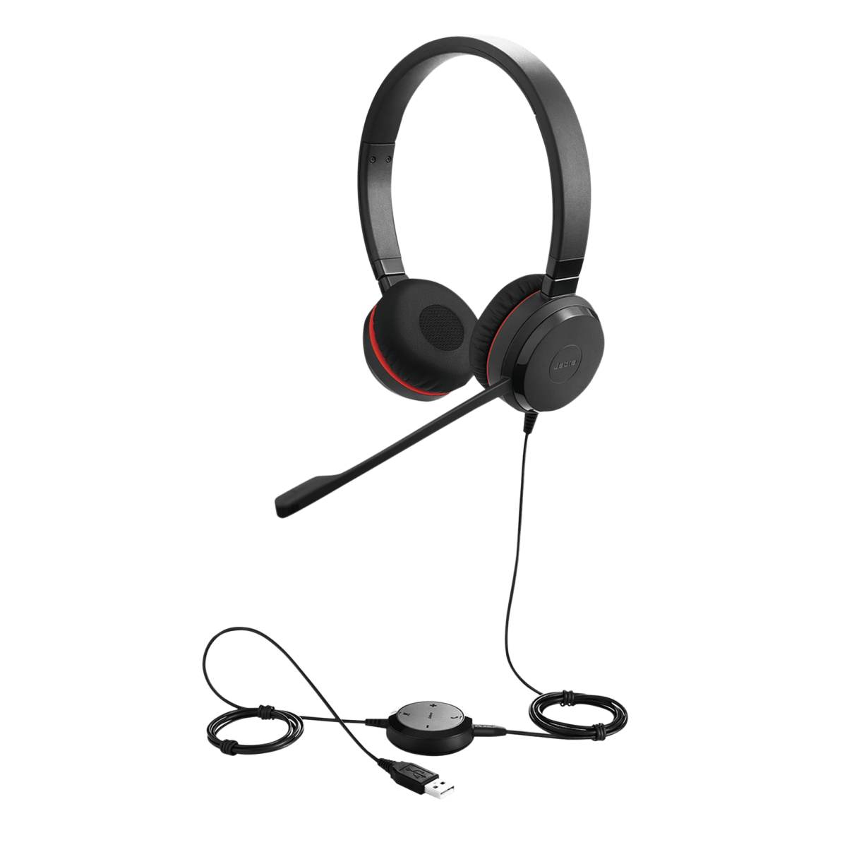 Jabra Evolve 30 Duo con conexión USB / 3.5mm, micrófono con cancelación de ruido y controlador en el cable con botones e indicadores LED (5399-823-309) - SILYMX
